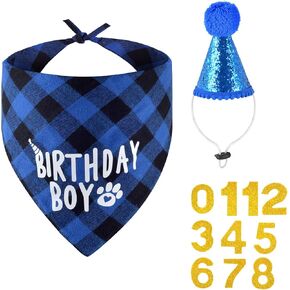 Dog Birthday Party Supplies, Dog Birthday Boy Girl Bandana Dog Birthday Hat with Numbers for Small, Medium, Large Dogs Pets