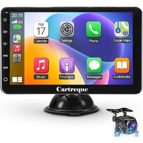 Portable Wireless Carplay Car Stereo, 7 Inch Touchscreen with Apple Carplay and Android Auto, Car Radio with Bluetooth Hands-Free/Mirror Link/Backup Camera/GPS Navigation, Car Audio Receiver