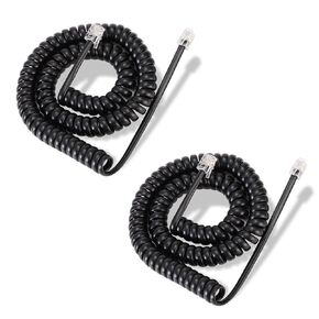 16 FT Uncoiled Phone Cords, 2FT Coiled, 2 Pack Telephone Phone Handset Cord Use for Polycom VVX 250/350 / 450 IP Phone, Balck RJ9 Phone Curly Cord