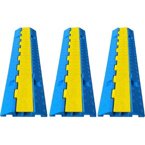 Bright Blue Rubber Cable Protector Ramp Cord Hose Wire Ramp 2 Channel Driveway Cable Protector Sidewalk Hose Cover Heavy Duty 11000lbs Capacity Traffic Speed Bumpes Indoor Outdoor