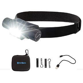 K-Bern Rechargeable Headlamp - 1850 Lumen, Ultra Bright Head Lights for Forehead. Waterproof, Lightweight, Aluminum, UL Listed 3500mAh Battery, Perfect for Dog Walking, Camping, Hiking & Hard Hats