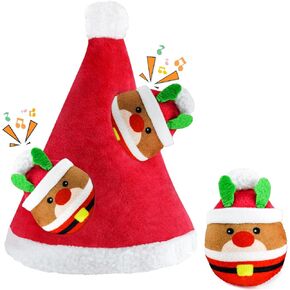 Christmas Squeaky Dog Toys - 4 Pack Hide and Seek Dog Toys - Plush Dog Toys - Christmas Hat, Christmas Elk Interactive Dog Toys for Puppy, Small, Medium Dogs
