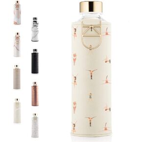 EQUA Glass Water Bottle with Faux Leather Sleeve, 750ml, Leak Proof and BPA Free, 100% Borosilicate Glass, MM Faux PL