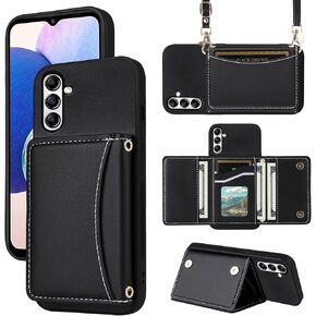 Wallet Case for Samsung Galaxy A14/M14 5G with Crossbody Strap Premium PU Leather Card Holder Shockproof Heavy Duty Full Body Accessories Slim Cell Phone Cover for A 14 4G 14A 14M G5 Purple