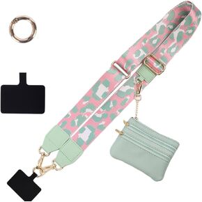 Clip and Go Strap for Phone with Wallet Crossbody, Phone Strap with Zippered Pouch, Adjustable Crossbody Phone Strap, Cell Phone Lanyard with Wallet Pouch Pink