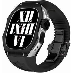 49mm Fashion Carbon Fiber Case For Apple Watch ultra 49MM Fluoro rubber Band For iWatch Viton Strap Modification Kit Accessories (LCD-Carbon Fiber-W)