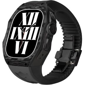 49mm Fashion Carbon Fiber Case For Apple Watch ultra 49MM Fluoro rubber Band For iWatch Viton Strap Modification Kit Accessories (LCD-Carbon Fiber-W)