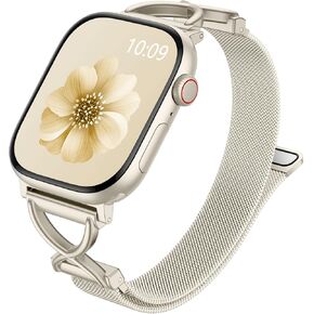 Dirrelo Metal Slim Band Compatible for Apple Watch Bands for Women 40mm 41mm 38mm 44mm 45mm 42mm 49mm 46mm, Mesh Stainless Steel Magnetic Clasp Strap for iWatch Series 10/9/8/7/6/5/4/3/2/1/SE Ultra