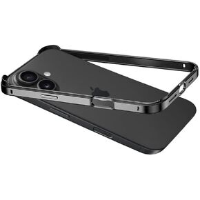 for iPhone 16 Plus Metal Bumper Case, Compatible with MagSafe, No Back Heat Dissipation Design, Four Corner Raised Shockproof (Black)