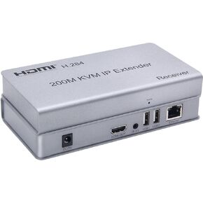 200M HDMI KVM IP Extender, Over IP RJ45 Ethernet CAT6 6A Transmitter Receiver 1 TX to 20 RX and Cascade Connection USB Keyboard Mouse Over UTP/STP H.264 (TX+RX)