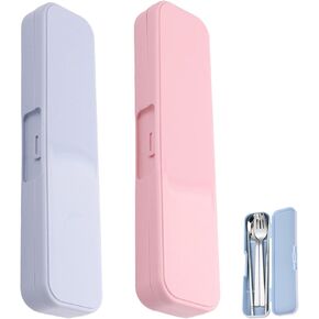 Kakalote 2 Pcs Portable Cutlery Case, Simple Reusable Camping Cutlery Case for Travelling, Work and School (Blue+Pink)