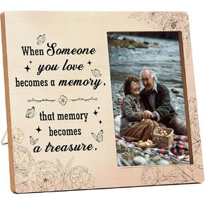 Memorial Picture Frame Gift, In Memory of Loved One Gifts, Wooden Memory Picture Frame for Loss Loved Ones Mother Father Grandma Grandpa Wife Husband, In Loving Memory Guardian Angel Frames -B14