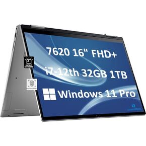 Dell Inspiron 7620 16" WUXGA 2-in-1 Touchscreen Business Laptop (Intel 12-core i7-1260P, 32GB RAM, 1TB SSD) 13-Hour Battery Life, Backlit, Fingerprint, Thunderbolt 4, FHD Webcam, Win 11 Pro (Renewed)