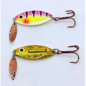 PK Rattle Spoon - Gold Hologram Back - All Season Fishing Bait - Ice Fishing Lure (Purple Tiger Glow, 1/4 Oz)