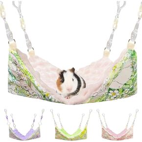 Rat Hammocks for Cage Small Pet Animal Accessories Hanging Warm Hammock Bed Soft Plush Hamster Guinea Pig Chinchilla Ferret Hammocks Carrier for Small Animal Playing Sleeping (Pink Floral)