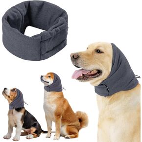 Yanmucy Dog Ear Muffs for Anxiety Relief Adjustable Dog Calming Hoodie Head Cover Pet Snood Neck and Ears Warmer for Reducing Noise Protection Anti-Scaring (Grey, Small)