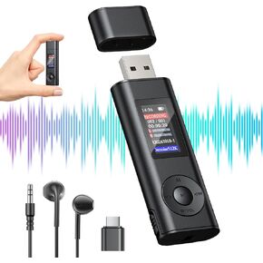 Digital Voice Recorder 64GB USB Voice Activated Audio Recorder Small and Portable Voice Recorders with Playback Digital Voice Recorder for Meetings/Interviews/Classroom