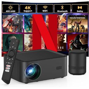 HAPPRUN Projector with Wifi and Bluetooth, Netflix-Licensed Smart Projector, 400ANSI 1080P FHD Projector with External Speaker, Video Projector for Home Theater/ Gaming/ Outdoor/ Movie Night