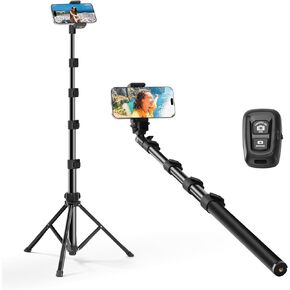 62" Phone Tripod Stand Adjustable and Extendable Tripod iPhone Camera Light Selfie Stick Travel Smartphone Cell Portable Remote for Video Recording Compatible with iPhone/Android Phone Camera