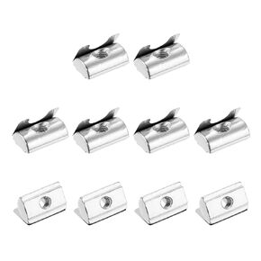 uxcell 10Pcs M6 T Nuts Roll in Spring, T Nut with Spring Sheet Carbon Steel Nickel Plated for 4545 Series Slot Aluminum Profile