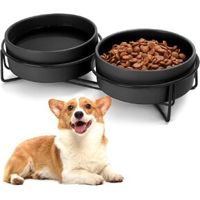 Ceramic Dog and Cat Bowl Set with Stand, 3.6 Cups Dog Food and Water Bowl Suitable for Small and Medium Pets (28.7oz White)