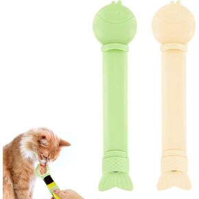 2pcs Cat Strip Feeders, Lickable Cat Strip Squeeze Spoon Multifunctional Cat Wet Treat Dispenser Happy Spoon Fish Shape Cat Food Spoon Cat Stick Feeder for Wet Food Cat Pet Supplies(Yellow, Green)