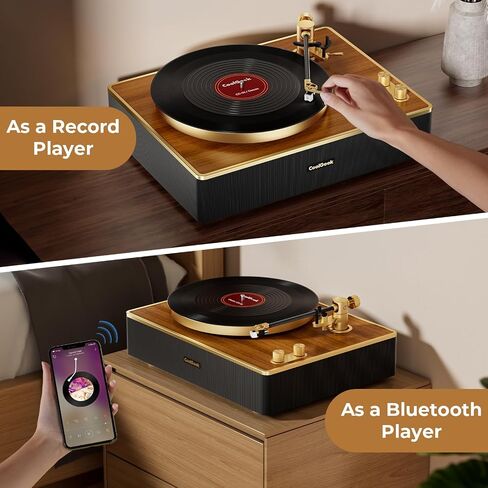 Record Player Bluetooth | Original Vinyl Turntable with Cartridge AT-3600L Stylus Head | 4 Speakers Turntable Design | Suspension Cushion System | Equipped with Speakers（Brown） in Saudi Arabia