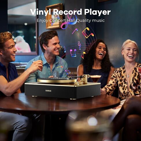 Record Player Bluetooth | Original Vinyl Turntable with Cartridge AT-3600L Stylus Head | 4 Speakers Turntable Design | Suspension Cushion System | Equipped with Speakers（Brown） in Saudi Arabia