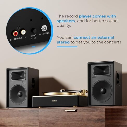 Record Player Bluetooth | Original Vinyl Turntable with Cartridge AT-3600L Stylus Head | 4 Speakers Turntable Design | Suspension Cushion System | Equipped with Speakers（Brown） in Saudi Arabia