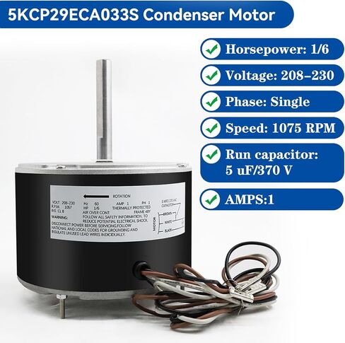 W51-14CJA1-02 Condenser Motor, 1/4 HP, 208/230V, 1075RPM Condenser Fan Motor, Reversible Rotating Condenser Fan Motor, Replacement Condenser Fan Motor in Saudi Arabia