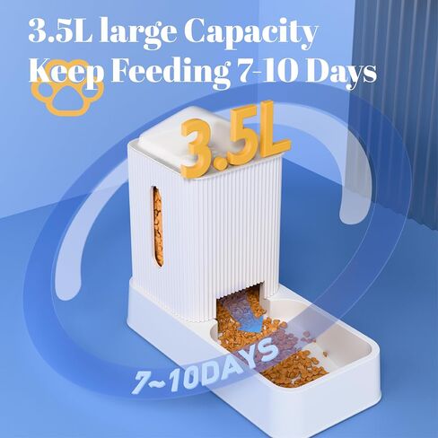 Automatic Cat Feeder and Water Dispenser 2Pcs, Dog Gravity Food Feeder and Water Bowl for Small Medium Pets Puppy Kitten, 3.5L/118.36oz Large Capacity, Easy to Clean (Grey) in Kuwait