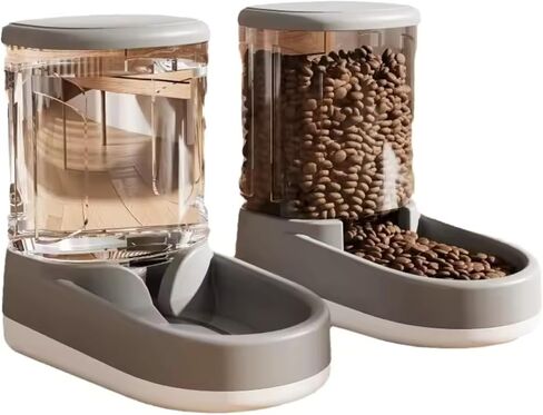 My Pet Deserves Automatic Dog Cat Water Dispenser Gravity Feeder Set, Large, 8-Pound Food Capacity, 1-Gallon, Silver in Saudi Arabia