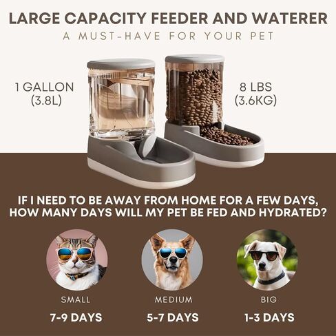 My Pet Deserves Automatic Dog Cat Water Dispenser Gravity Feeder Set, Large, 8-Pound Food Capacity, 1-Gallon, Silver in Saudi Arabia