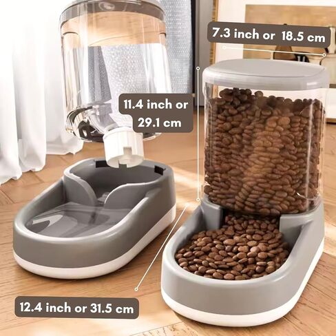 My Pet Deserves Automatic Dog Cat Water Dispenser Gravity Feeder Set, Large, 8-Pound Food Capacity, 1-Gallon, Silver in Saudi Arabia