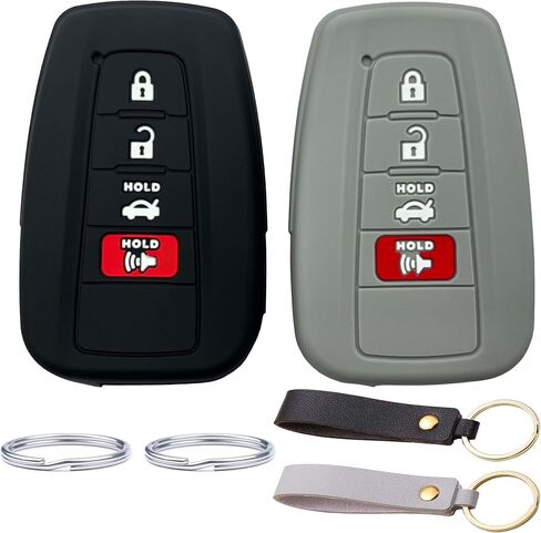 2pcs 4 Buttons Silicone Key Fob Cover for Toyota 2020-2024 Camry RAV4 Highlander Avalon C-HR Prius Corolla GT86 (Black + Blue) in Saudi Arabia