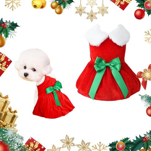 زي جميل لعيد الميلاد للحيوانات الأليفة، فستان عطلة عيد الميلاد للفتيات مع ياقة من الفرو، تنورة مخملية للقطط، زي للكلاب، ملابس عيد الميلاد للقطط الصغيرة المتوسطة والكلاب والحيوانات الأليفة وحفلات عيد الميلاد والعام الجديد، (M) in Kuwait