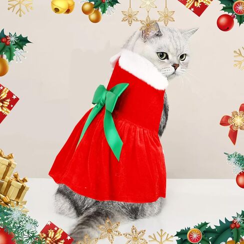 زي جميل لعيد الميلاد للحيوانات الأليفة، فستان عطلة عيد الميلاد للفتيات مع ياقة من الفرو، تنورة مخملية للقطط، زي للكلاب، ملابس عيد الميلاد للقطط الصغيرة المتوسطة والكلاب والحيوانات الأليفة وحفلات عيد الميلاد والعام الجديد، (M) in Kuwait