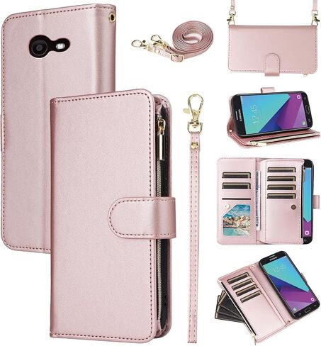 Wallet Case for Samsung Galaxy J7 Prime 2017 J 7 Skypro Sky Pro J7V V S727VL with Wrist Strap Crossbody Shoulder Strap Zipper 11+ Card Slots Protector Phone Cover Halo 7J Perx J7prime Purple in Saudi Arabia