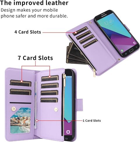Wallet Case for Samsung Galaxy J7 Prime 2017 J 7 Skypro Sky Pro J7V V S727VL with Wrist Strap Crossbody Shoulder Strap Zipper 11+ Card Slots Protector Phone Cover Halo 7J Perx J7prime Purple in Saudi Arabia
