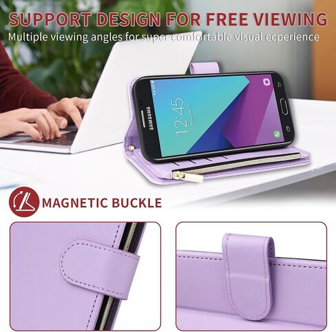 Wallet Case for Samsung Galaxy J7 Prime 2017 J 7 Skypro Sky Pro J7V V S727VL with Wrist Strap Crossbody Shoulder Strap Zipper 11+ Card Slots Protector Phone Cover Halo 7J Perx J7prime Purple in Saudi Arabia