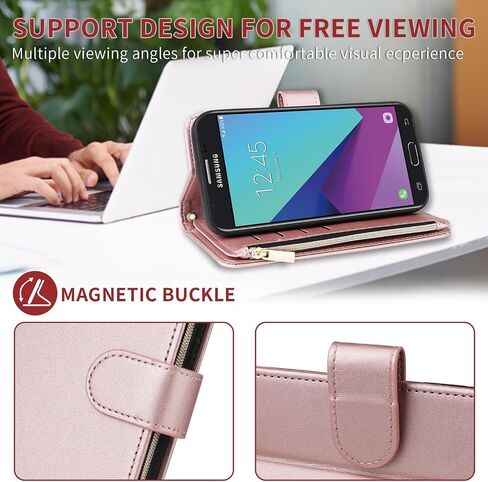 Wallet Case for Samsung Galaxy J7 Prime 2017 J 7 Skypro Sky Pro J7V V S727VL with Wrist Strap Crossbody Shoulder Strap Zipper 11+ Card Slots Protector Phone Cover Halo 7J Perx J7prime Purple in Saudi Arabia