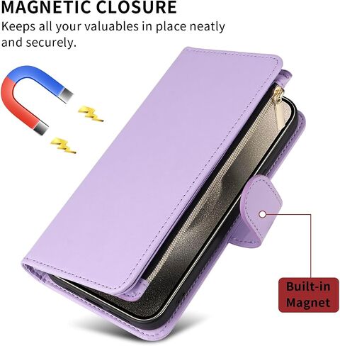 Wallet Case for Samsung Galaxy J7 Prime 2017 J 7 Skypro Sky Pro J7V V S727VL with Wrist Strap Crossbody Shoulder Strap Zipper 11+ Card Slots Protector Phone Cover Halo 7J Perx J7prime Purple in Saudi Arabia