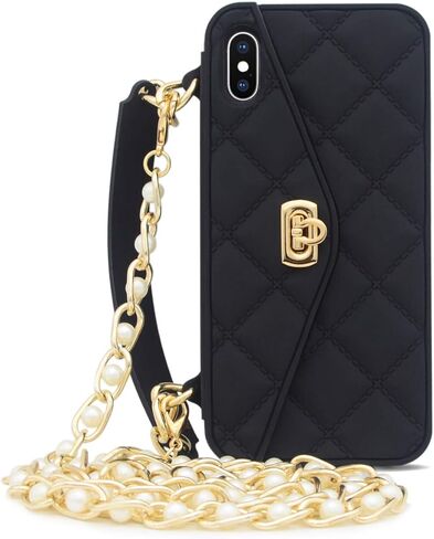 Omio for iPhone XR Handbag Case with Card Holder Wrist Lanyard Soft Silicone Shell for iPhone XR Wallet Case for Women with Strap Shockproof Drop Protection Noble Luxury Cover for iPhone XR Case Black in Saudi Arabia
