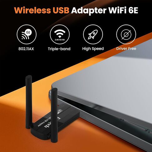 WiFi 6E AX5400M USB 3.0 WiFi Adapter for PC Desktop, 802.11AX, Tri-Band 6GHz/5GHz/2.4GHz, Dual 5dBi Antennas, Wireless USB WiFi Dongle Network Adapter for Laptop, Only Compatible with Windows 11/10 in Saudi Arabia