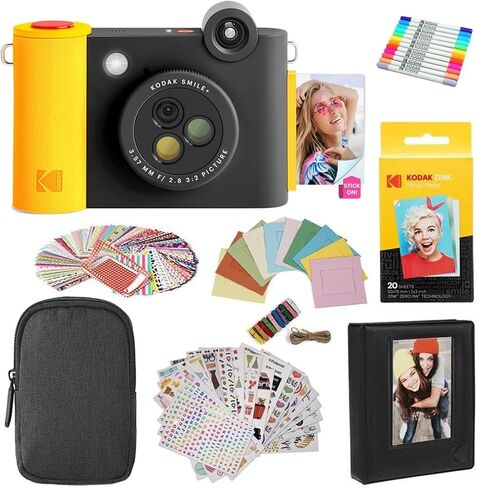 حزمة هدايا KODAK Smile + كاميرا طباعة رقمية فورية 2 في 1 وطابعة صور + حافظة + ورق صور خلفي لاصق Zink 2x3 20pk + ألبوم + مجموعات ملصقات + إطارات ملصقات + إطارات معلقة + أقلام تحديد - وردي in Saudi Arabia