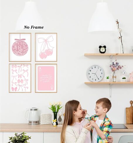 Boat Wades Pink Coquette Bow Wall Art Poster,Preppy Pink Coquette Bow Poster Prints Wall Art,Bow Room Decor,Girls Coquette Bedroom Dorm Decor,Pink Prints Wall Art 8x10 Set Of 4 in Saudi Arabia