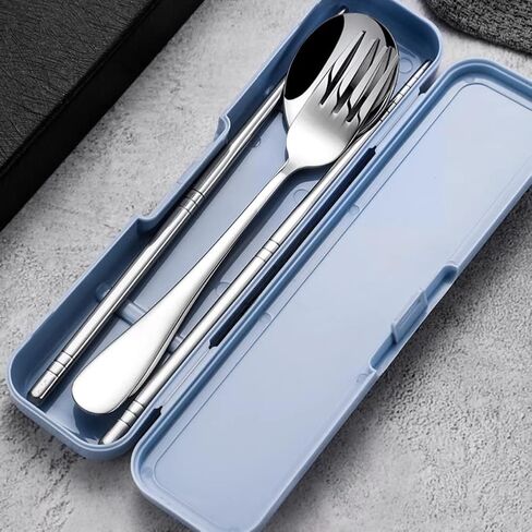Kakalote 2 Pcs Portable Cutlery Case, Simple Reusable Camping Cutlery Case for Travelling, Work and School (Blue+Pink) in Kuwait
