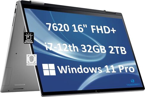 كمبيوتر محمول للأعمال Dell Inspiron 7620 مقاس 16 بوصة WUXGA 2 في 1 يعمل باللمس (Intel 12-core i7-1260P، ذاكرة الوصول العشوائي 32 جيجابايت، 1 تيرابايت SSD) عمر البطارية 13 ساعة، إضاءة خلفية، بصمة الإصبع، Thunderbolt 4، كاميرا ويب FHD، Win 11 Pro (تم تجديده in Saudi Arabia