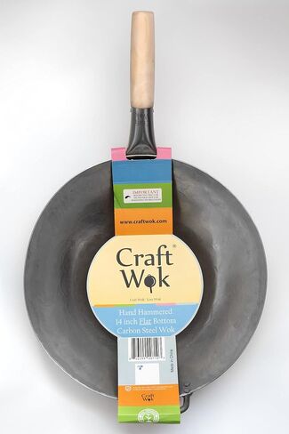 Craft Wok Flat Hand Hammered Carbon Steel Pow Wok with Wooden and Steel Helper Handle (14 Inch, Flat Bottom) / 731W316 in Saudi Arabia