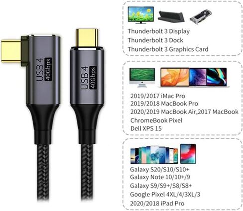 cablecc 40Gbps Angled USB4 Cable with 100W Charging and 8K@60Hz 5K@60Hz USB4.0 Compatible with Thunderbolt3/4 30cm in Saudi Arabia